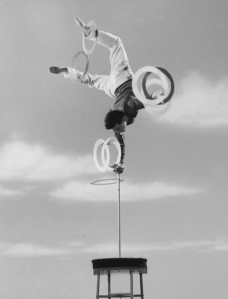 Shanghai, 1963: Jingjing Xue’s one-armed handstand with spinning rings.