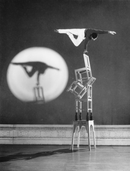 Shanghai, 1973: Jingjing Xue performing a balancing act on his pre-departure performance on Chinese New Year.